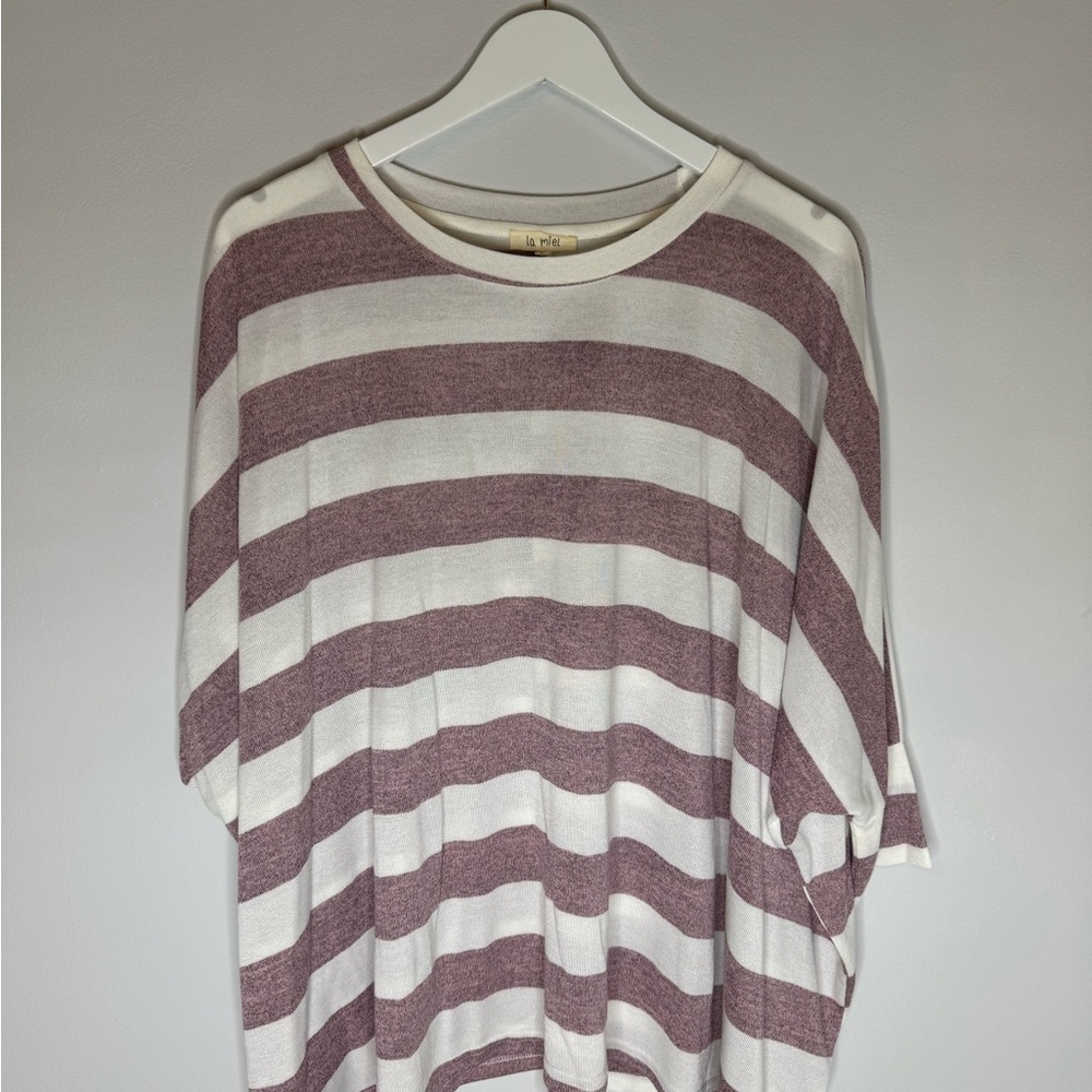 LA MIEL Cream and Maroon Striped Tunic | Size Large - Picture 2 of 7
